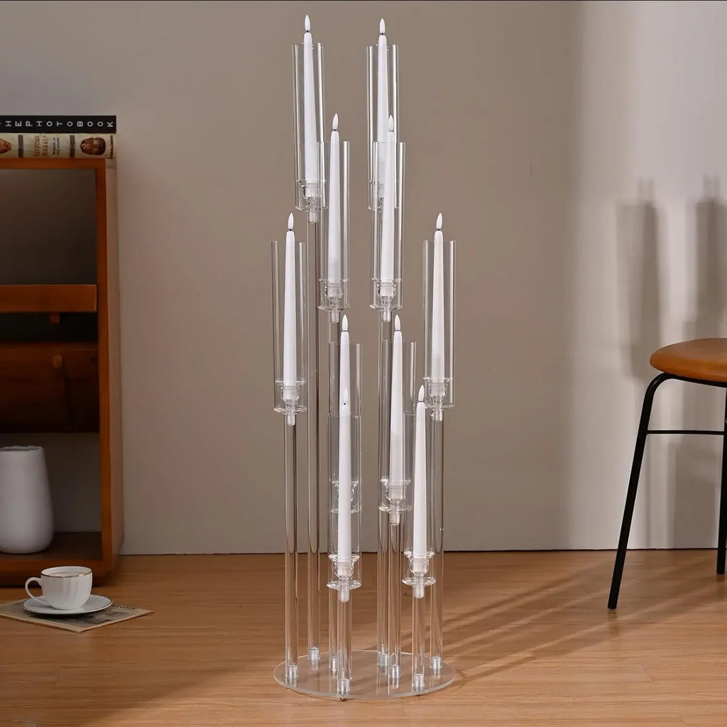 10Pcs Acrylic Candelabra 10 Arm Clear Candle Holder Wedding Table Centerpiece/ Home Decoration