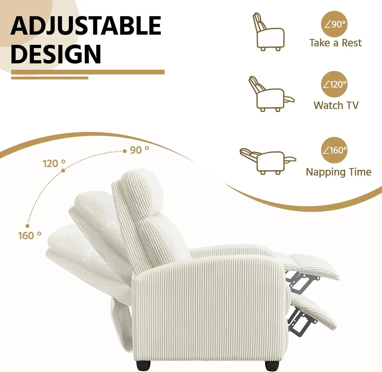 Corduroy Recliner Chair Single Sofa Home Theater Seating Adjustable Modern Reclining Chair for Living Room Bedroom Home Theater