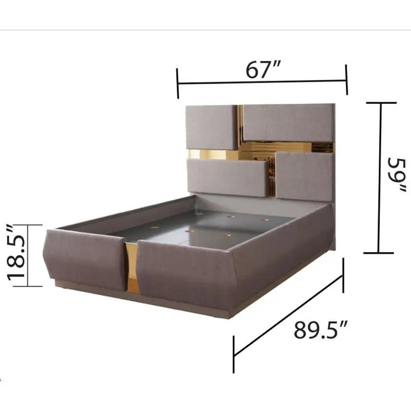 4-Piece Queen Bedroom Set in Gray, Wood Construction with Gold Accents