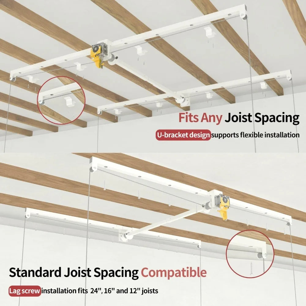 Overhead Garage Storage Solutions: 4x8 Foot Heavy-Duty Ceiling Rack with Safety Lock and Lift System