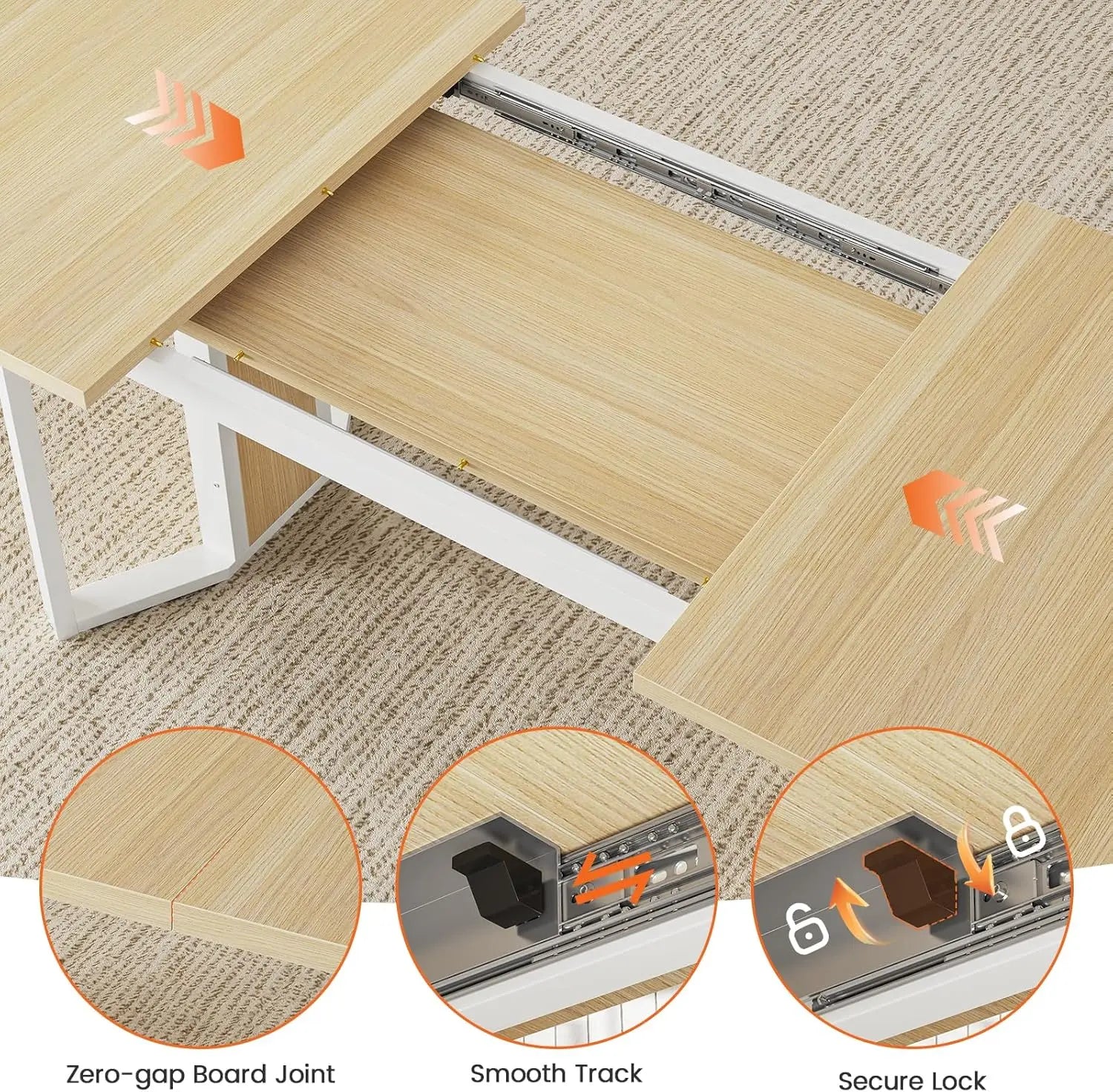 5-Piece Dining Table Set , 63" Extendable Kitchen Table , Dining Room Table with MDF Board & Metal Frame-Natural