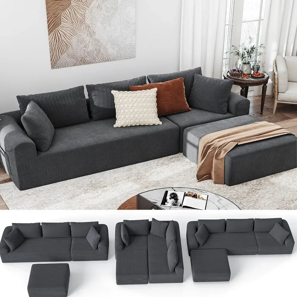 04" Cloud Sectional Couch Luxury – L-Shape Chaise, Modern Modular Deep-Seat Upholstered Sofa for Living Room Bedroom,No Assembly