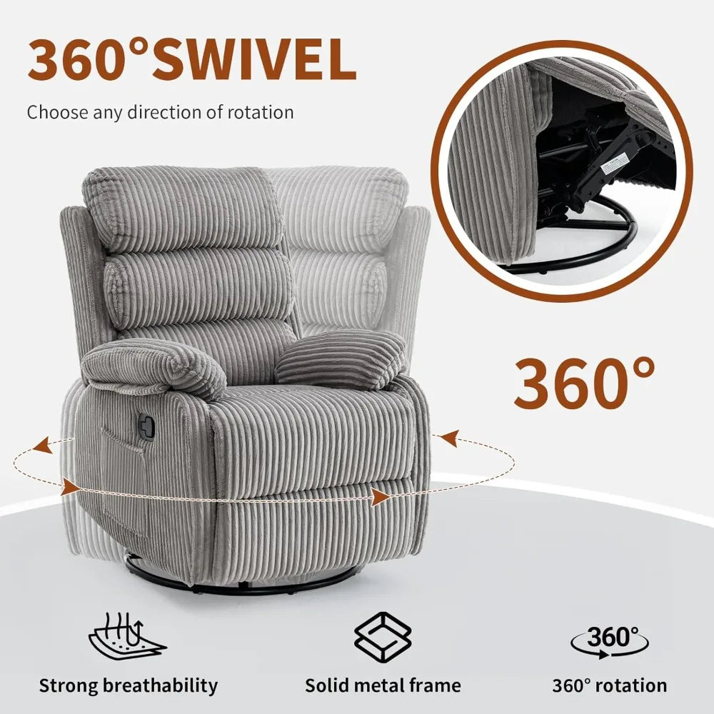 Premium Velvet 360° Swivel Rocker Recliner with Generous Footrest - High Back Gliding Chair for Nursery, Living Room & Compact Spaces