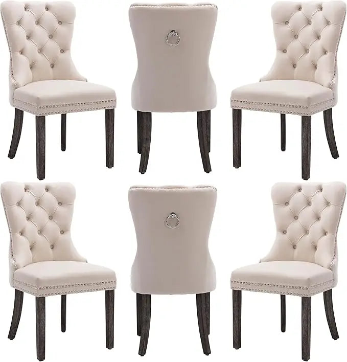 Velvet Dining Chairs Set of 6, Nikki Collection Dining Room Chairs with Golden Stainless Steel Legs and Pull Ring, Customized