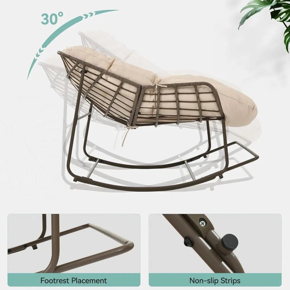 YITAHOME Rocking Papasan Chair, Wide Rocking Chair, Comfy Indoor and Outdoor Lounge Chair with Thick Cushion for Bedroom, Living