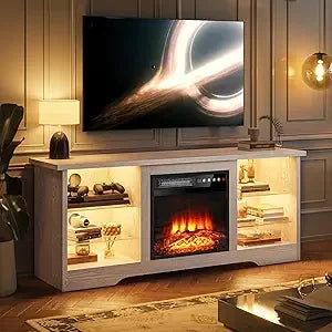 Fireplace with TV Stand 36" inch Electric Fireplace Up to 80" TVs, LED Light Entertainment Center, 70" Modern Wood High Gloss