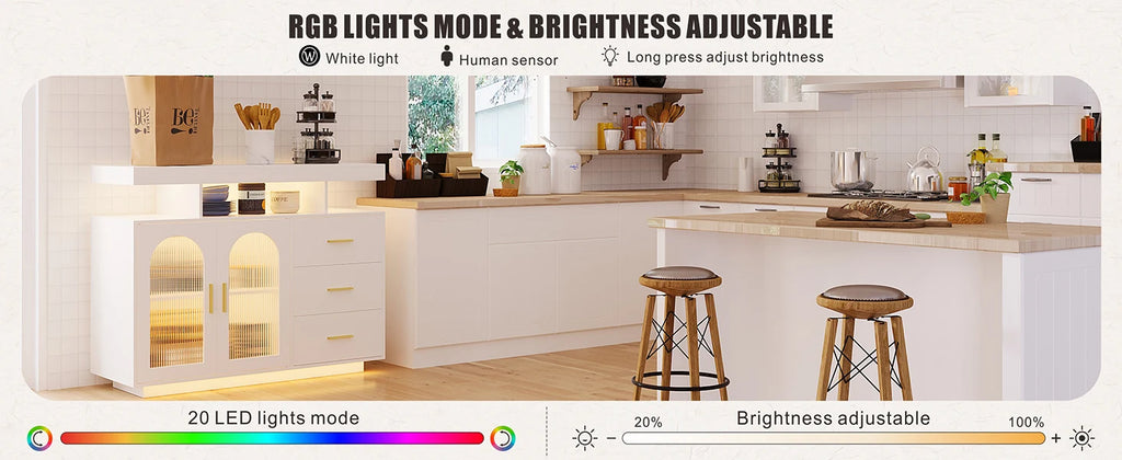 JDPAG 40" LED Buffet Cabinet with Wireless Charging Station, Auto Sensor RGB 20-Color Dimmable Sideboard