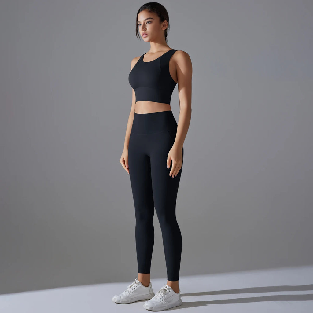 Yoga Set Women's tracksuit Women Fitness Crop Top Shockproof Sports Bras Yoga Gym Running Pants Sportswear Running Fitness Yoga
