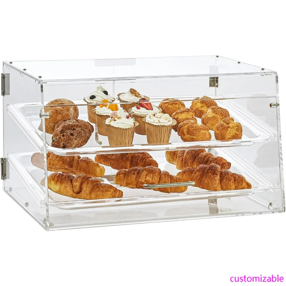 Two-Tier Commercial Pastry Display Case, Countertop Bakery Showcase with Acrylic Box and Rear Door Access