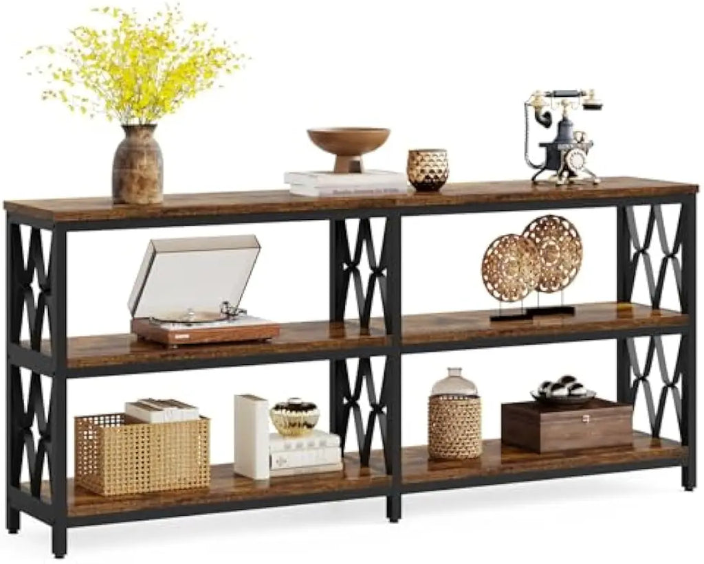 Console Table With Storage Shelves, 70.9" Industrial 3-Tier Sofa Table For Living Room, Long Foyer Table Entryway