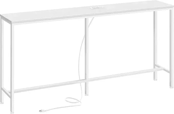 Console Table with Outlet, 63" Sofa Table with Charging Station, Narrow Entryway Table, Skinny Hallway Table, Behind Couch