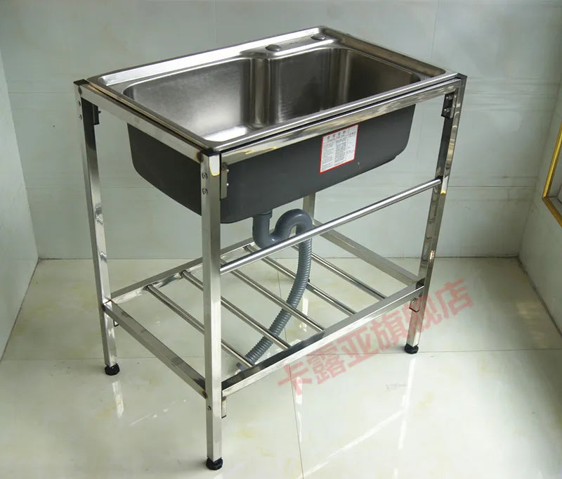 The Kitchen is Thick and Simple, Stainless Steel Double Sink, Single Sink, Double Sink, Large Single Sink with Bracket, Water Basin