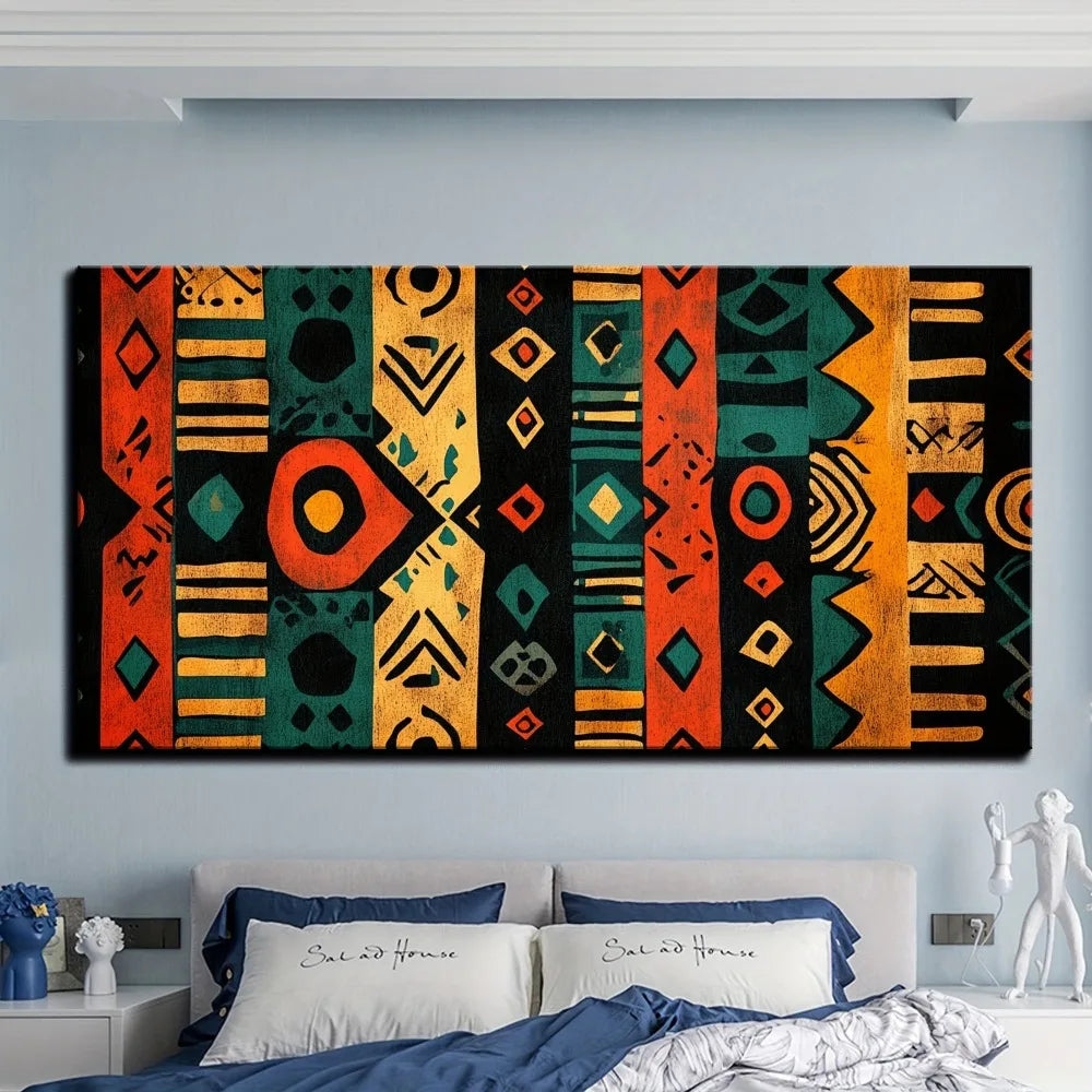 Modern Abstract African Art Canvas Painting, Suitable for Interior Wall Decoration, 1.5 inch Thick Pine Solid Wood Frame
