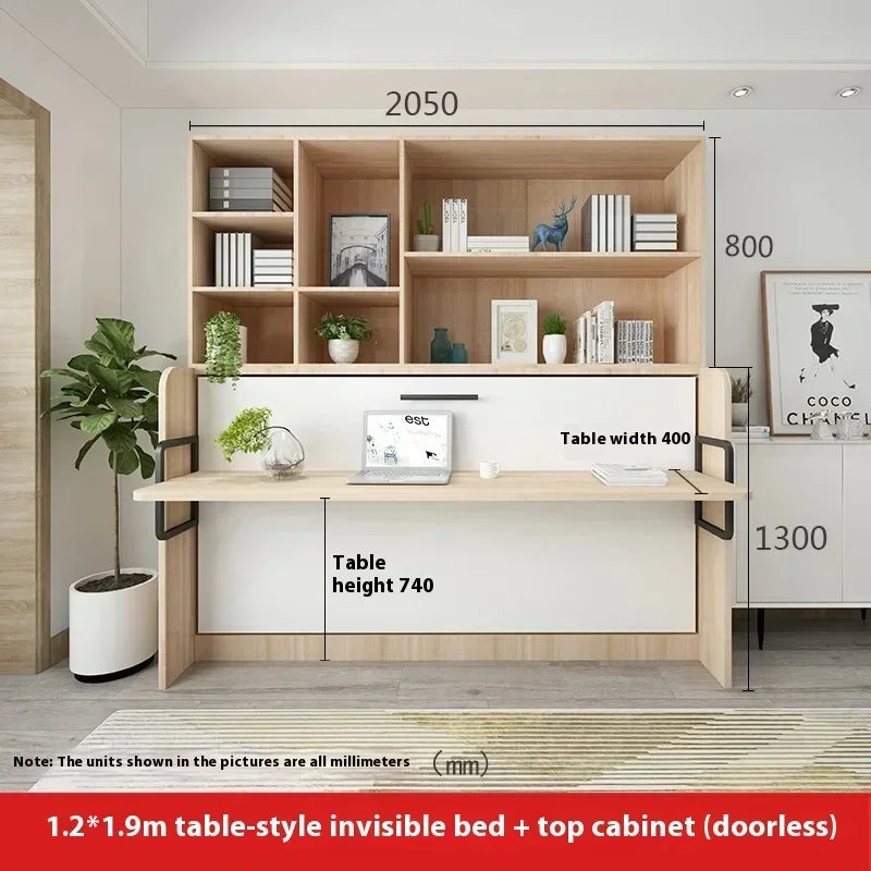 Multifunctional Invisible Desk Bed Bookcase Rotary Rollover Bed Wardrobe Integrated  Murphy Bed Bedroom Set Furniture