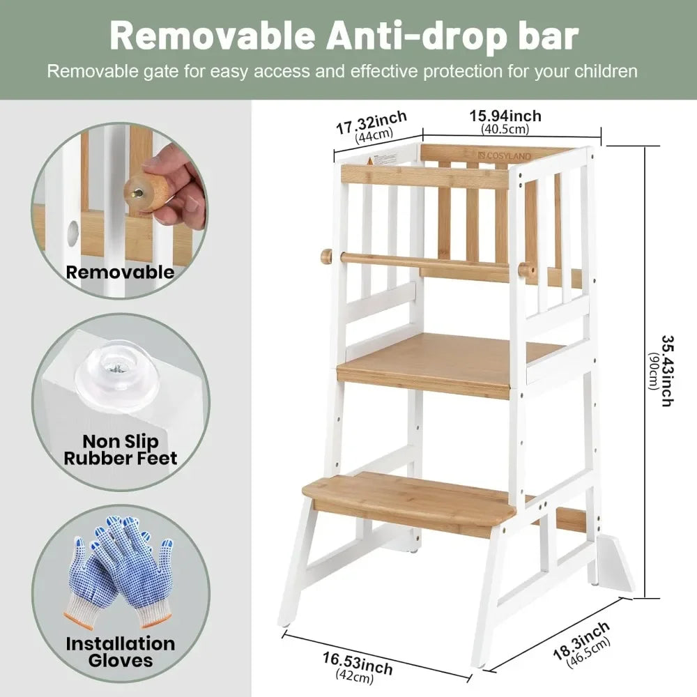 Customizable-Toddler Standing Tower - Adjustable Height Toddler Kitchen Stool Helper - Kids Kitchen Step Stool