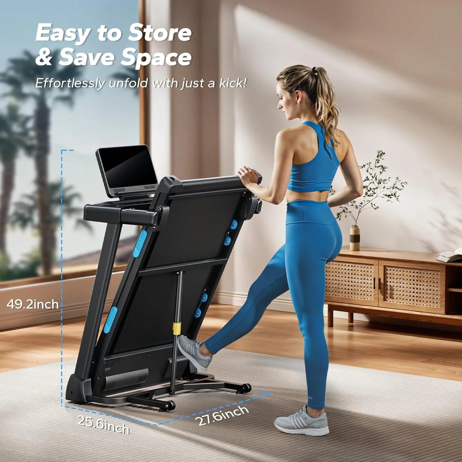 Foldable Treadmill with Incline, 7.5MPH Quiet Treadmill for Home with Double Deck Technology, 4 Silicone Shock Cushion