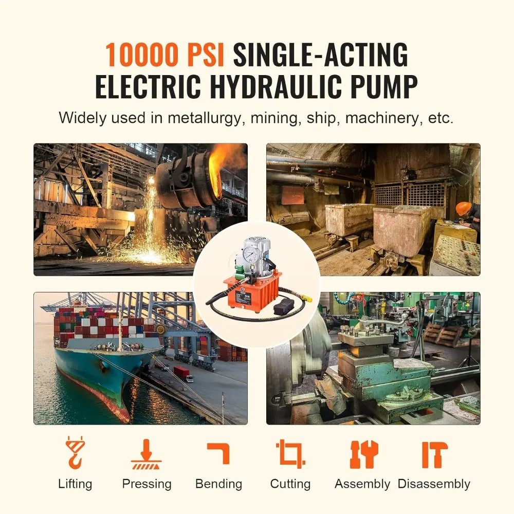10000 PSI 750W 110V Single Acting Solenoid Valve Electric Hydraulic Pump Power Pack Unit with 488 Cubic Inches