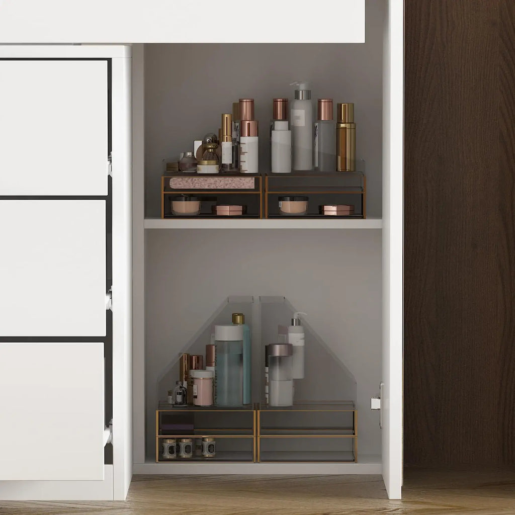 Makeup Vanity Desk with Mirror and Lights, Dressing Table， Vanity Desk , Storage Shelves, 3 Colors Lighting Full-Length
