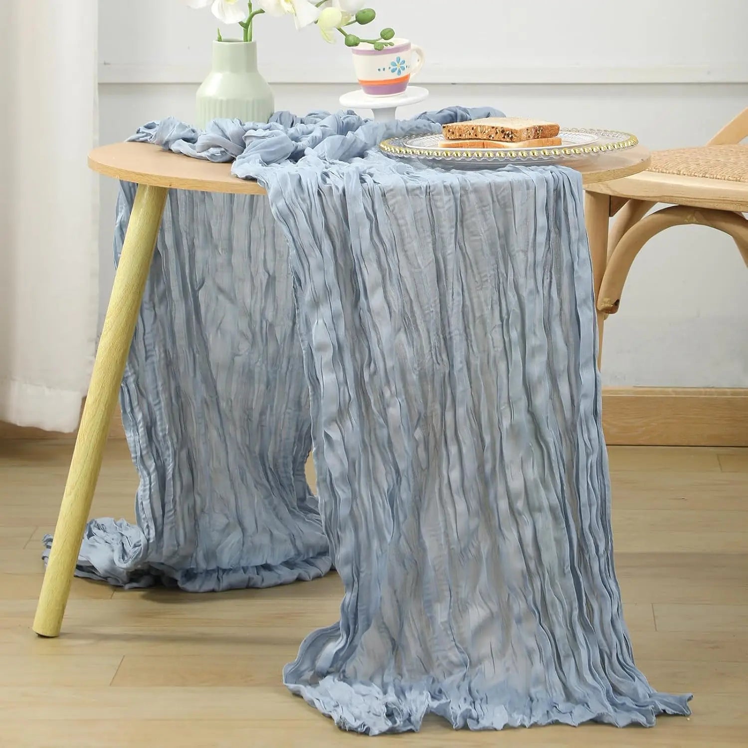 10 Pack  Polyester Cheesecloth Table Runner 21×120 Inch,  Boho Sheer Gauze Fabric Table Runner, Rustic Table Centerpiece for Romantic Wedding, Baby Shower and Party Decoration