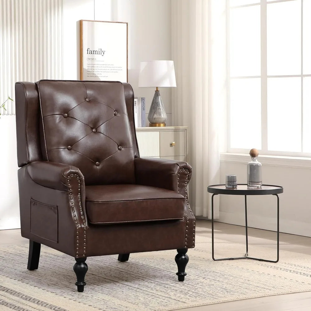 Accent Chair for Living Room, Mid Century Modern Wingback Armchair with High Back, Leather Upholstered Arm Chair