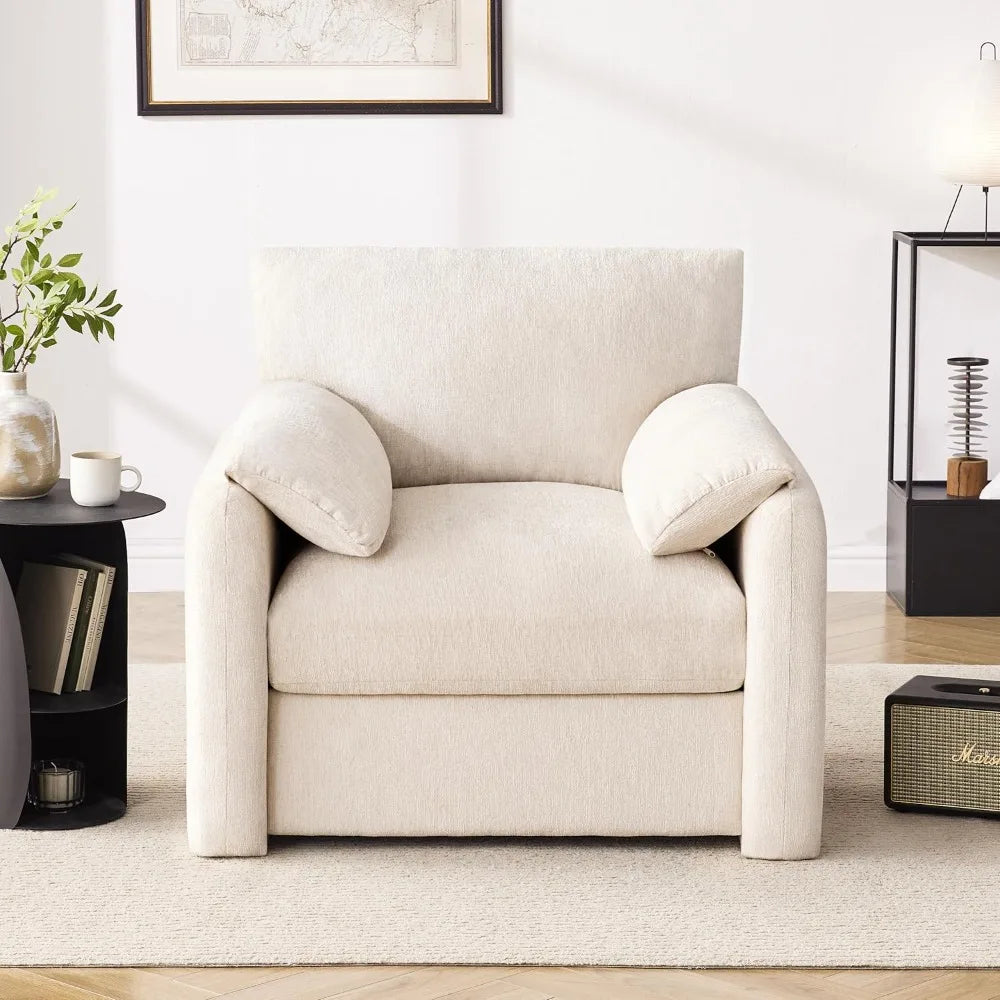 Large Chenille Armchair, 38.6" Wide Modern Lounge Chair for Living and Bedroom, Upholstered Mid-Century Style