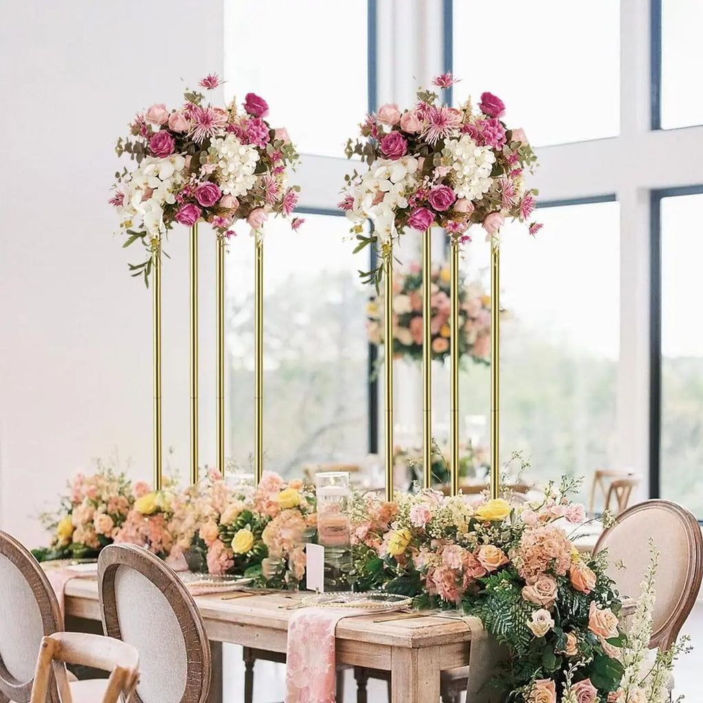 4pcs 31.5 Inch Rectangular Gold Metal Flower Stand Vase Column for Wedding Party Home Decor Flower Display Rack
