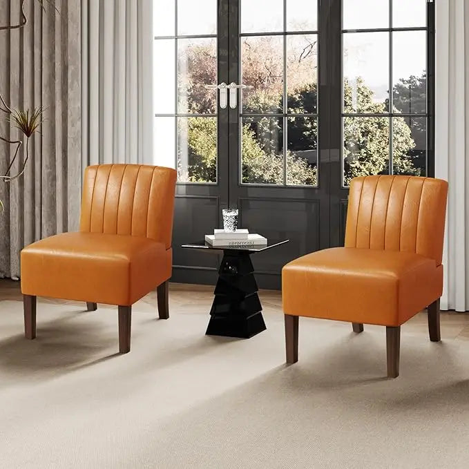 Armless Accent Chairs Set of 2 for Bedroom, Bedroom Chair for Bedroom Living Room Chair with Solid Wood Legs, Makeup Vanity Chair