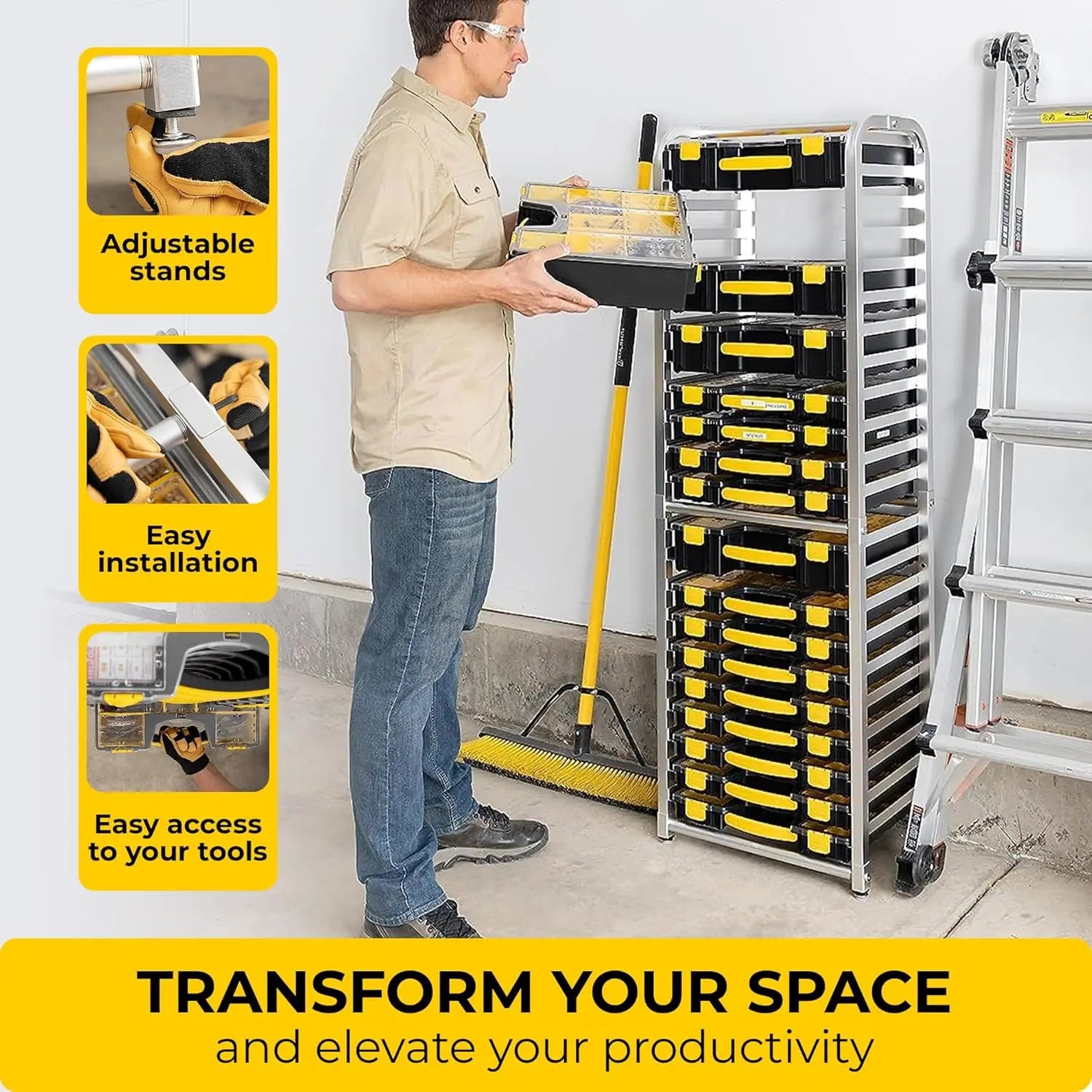 Premium Storage Rack for Yellow Tool Boxes - Organize Your Workspace with the Sturdy Wall Mount Tool Organizer