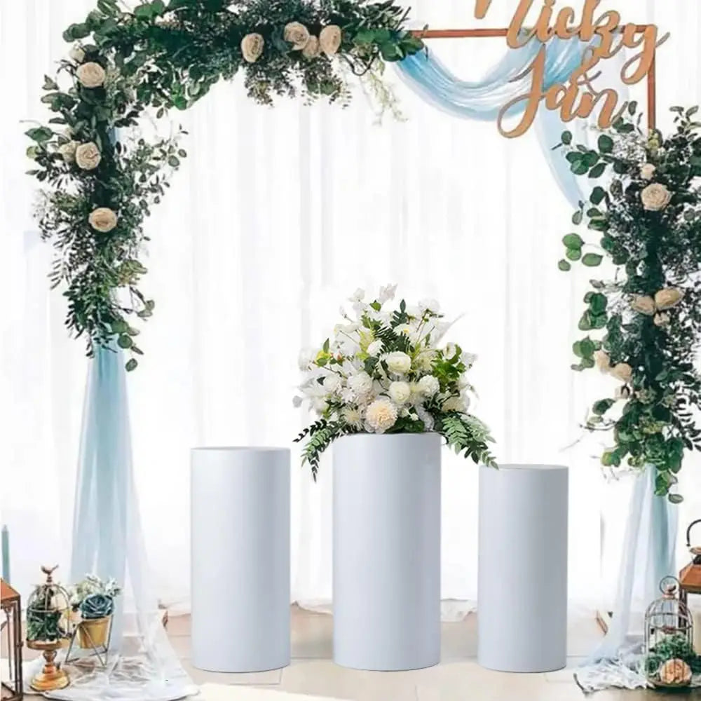 Set Of 3 Metal Cylinder Pedestal Stands For Party, Round Display Pillars For Wedding Birthday/ Dessert Table/ Art Decor