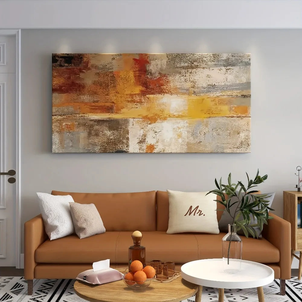 Modern horizontal abstract art deco canvas poster with 1.5 inch thick wood frame, interior trim