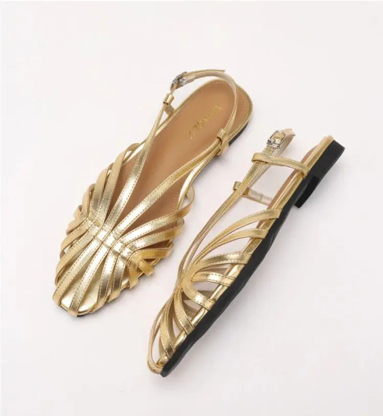 Narrow Band Women Flat Sandals Large Size Designer Brand Banquet Wedding Shoes Summer Hollow Beach Gladiator Sandals