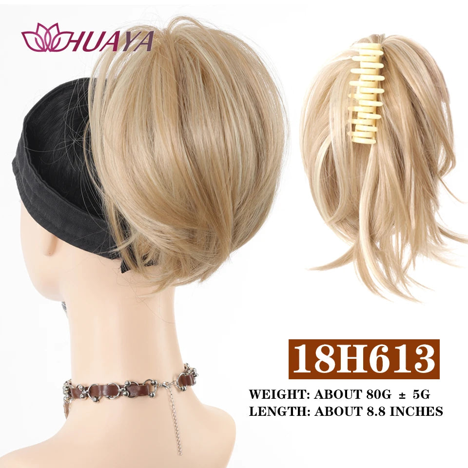 Synthetic Claw Clip Ponytail Hair Extensions/ Messy Short Straight Ponytail Blonde/ Brown Heat Resistant Pony/ Tail Fake Hair