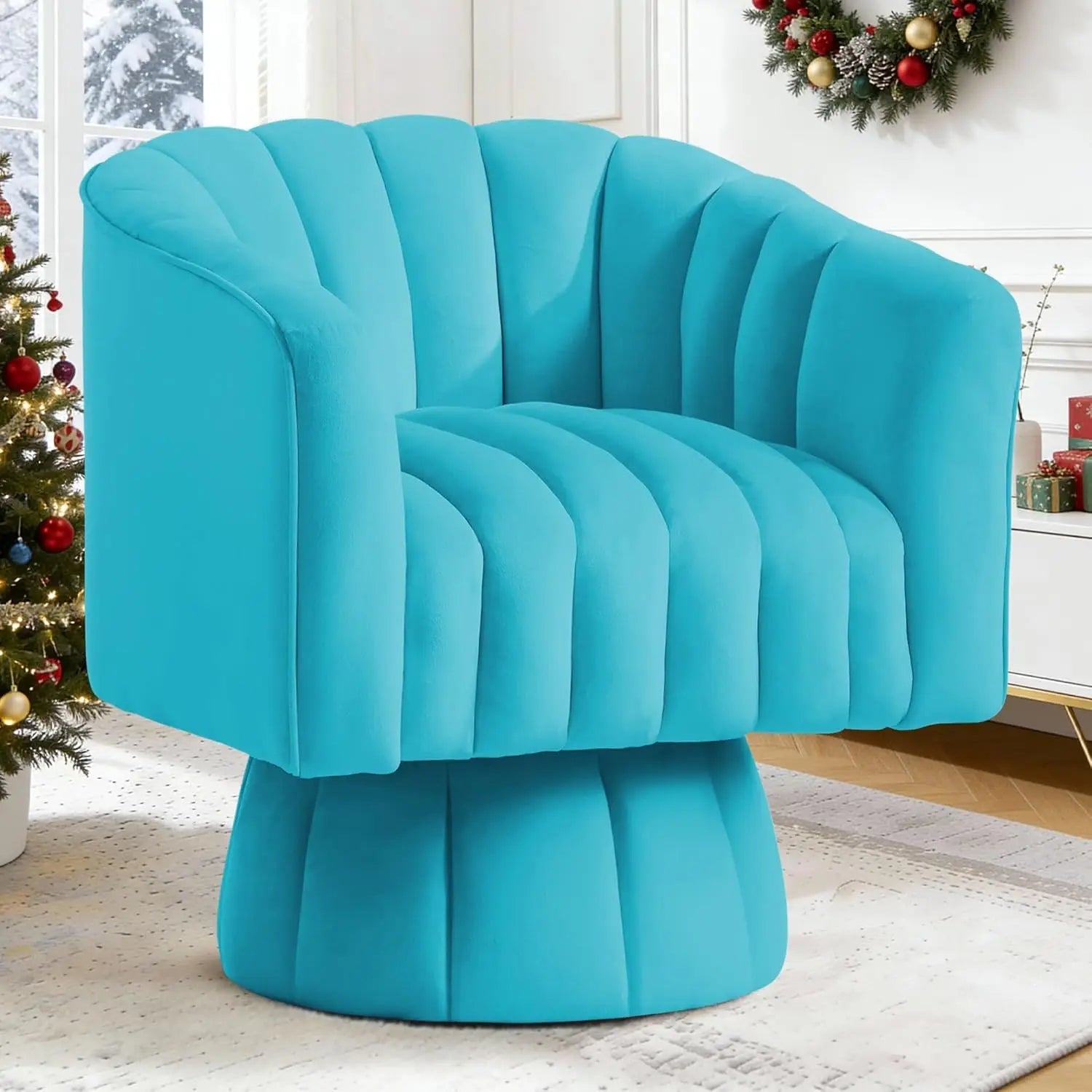 Swivel Accent Chair,360°Swivel Barrel Chairs, Mid-Century Chair with Wide Upholstered, Modern Velvet Fabric, Round, Customized