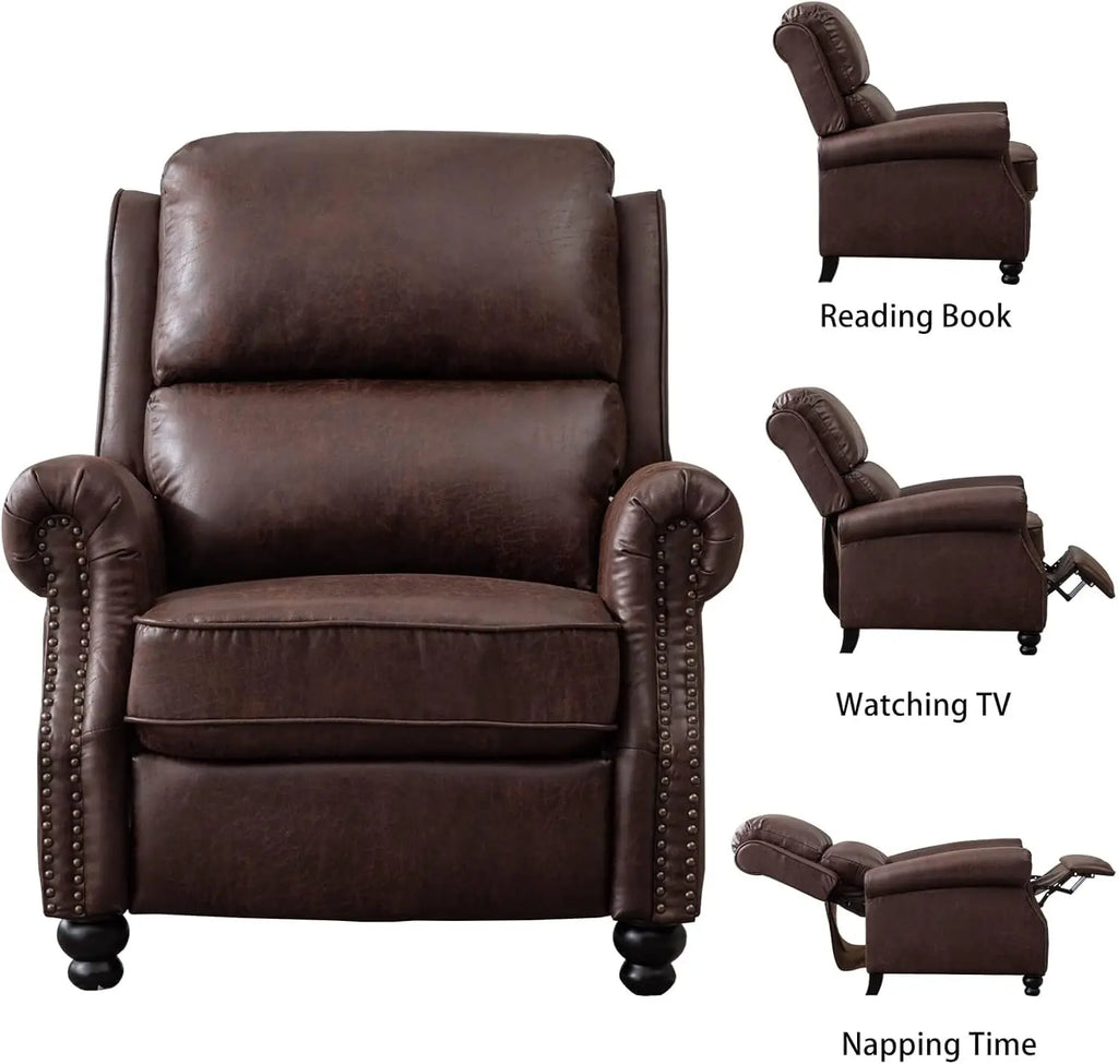 Pushback Recliner/ Faux Leather Armchair with Rivet Decoration