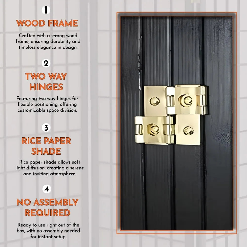 8 Panels Room Divider Privacy Screen Partition Shoji Style Black Finish 71" High x 140" Wide