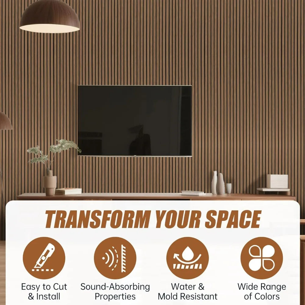 Set of 4 Walnut 94.5 x 11 cm Acoustic 3D Wall Panels for Home and Office Decor