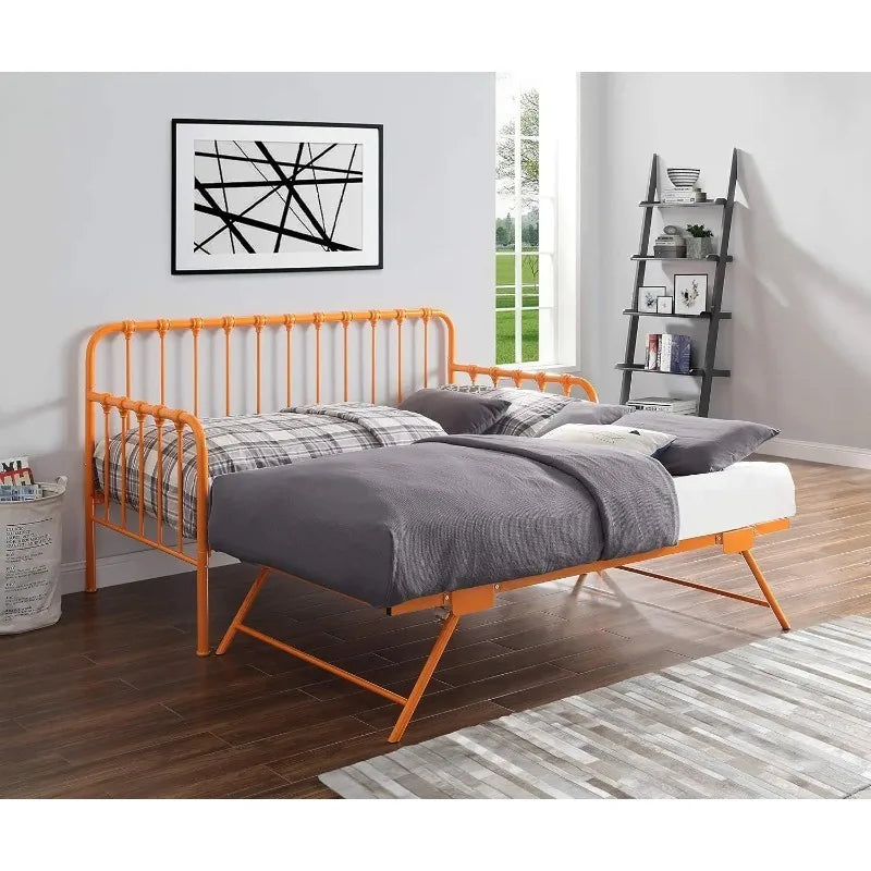 Twin Size Metal Daybed with Trundle and Steel Slat Support, Easy Assembly, Multi-Functional Furniture