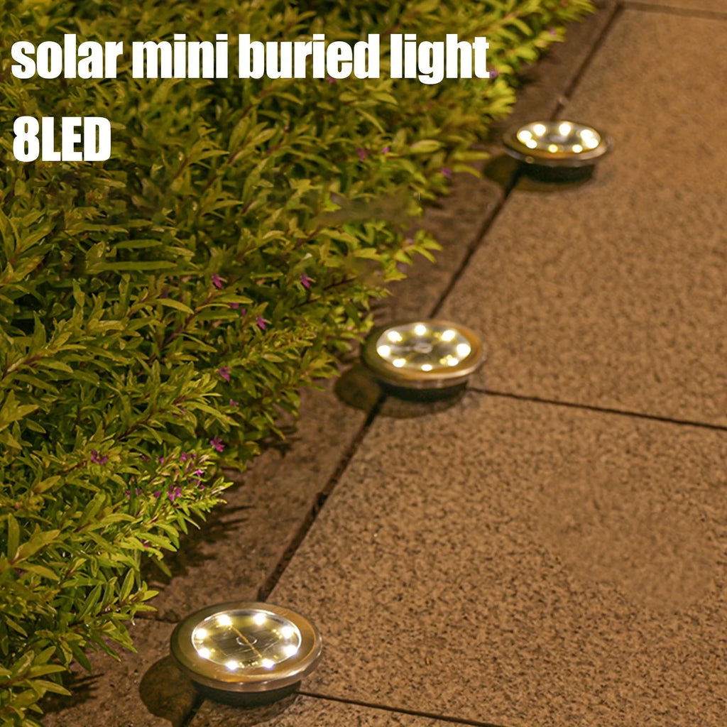 10pcs Solar Ground Light Outdoor Waterproof 8LED Disk Light for Garden Pathway, Yard, Driveway, Landscape Decorative In-ground Lamp