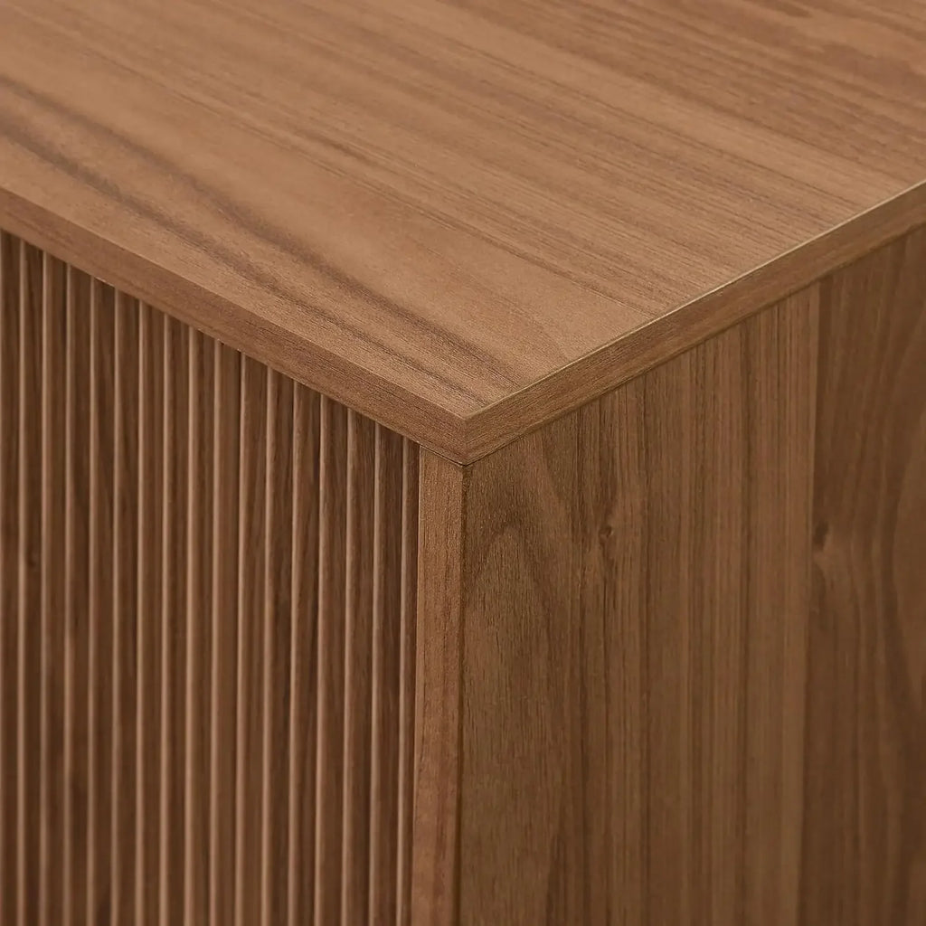 Modern Fluted-Door Low Stand for TVs up to 80 Inches, 70 x 15.75 x 16 inches, Mocha
