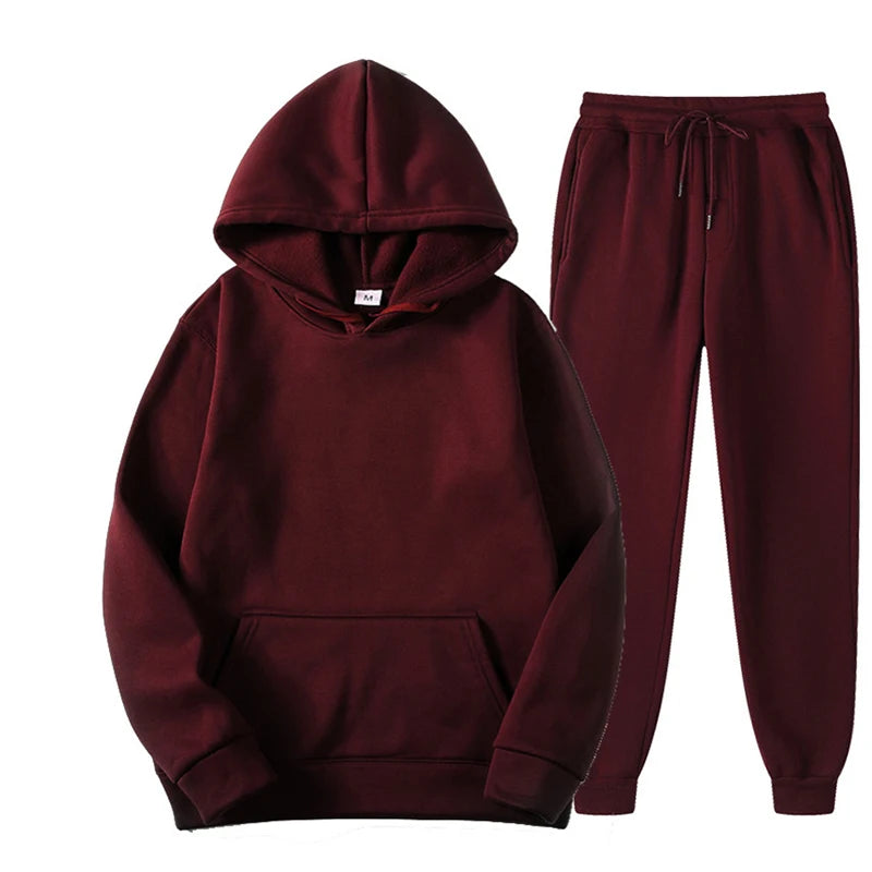 Men/ Women Tracksuit Hoodies/ Casual Solid Color /Thick Pullover and Long Pant 2-piece Set Men/Women Fleece Jogger Sports Suit