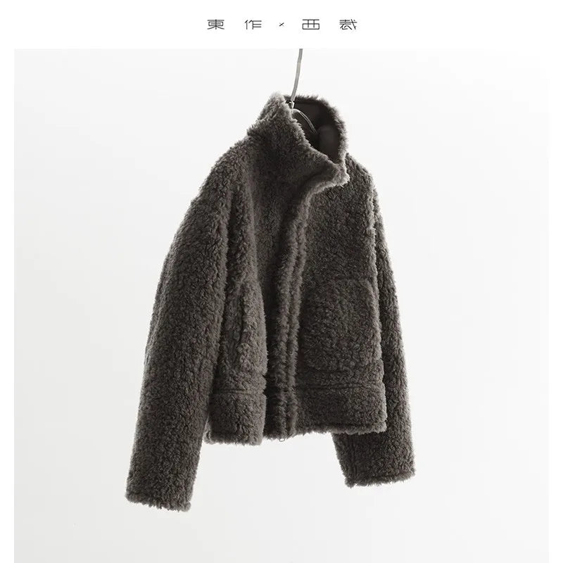 Teddy Style 100% Wool Coat ~ Women's Short Lazy-Style Jacket, Loose Top, Autumn and Winter , Faux Fur