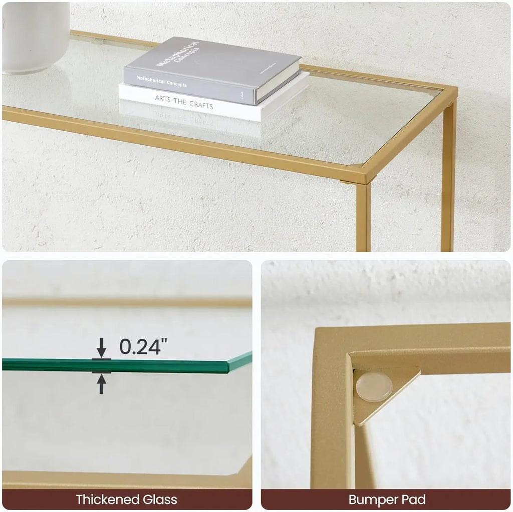 47.2 Inches Console Table, Tempered Glass Sofa Table, Modern Entryway Table, Sturdy Metal Frame,Easy to Assemble,Adjustable Feet