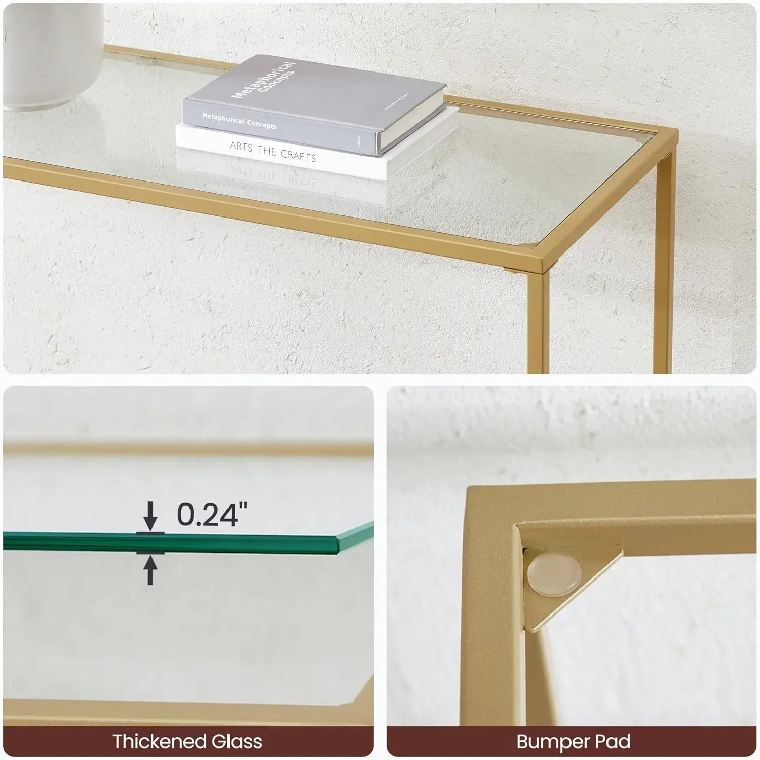 47.2 Inches Console Table, Tempered Glass Sofa Table, Modern Entryway Table, Sturdy Metal Frame,Easy to Assemble,Adjustable Feet