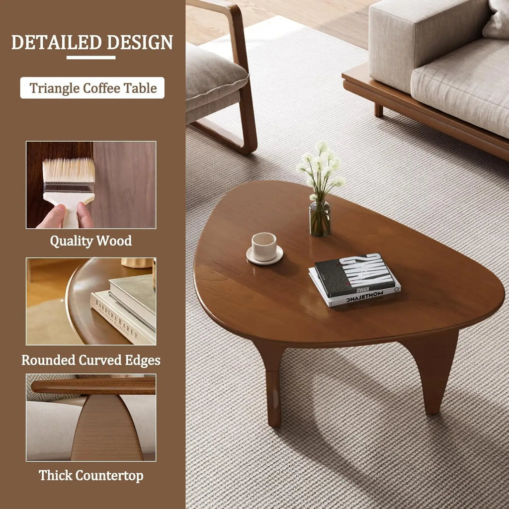 Mid Century Modern Triangle Coffee Table Solid Wood Legs Rustic Living Room Center Table