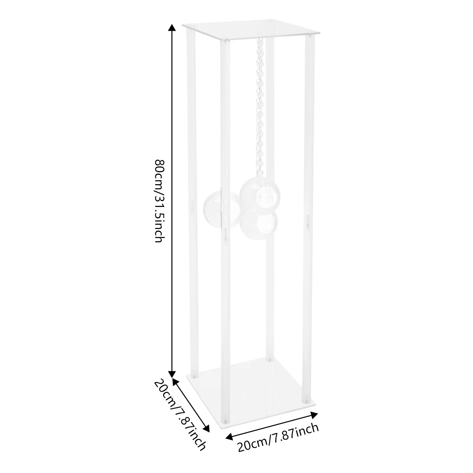2Pcs Clear Flower Stand Wedding Centerpieces 20*20*80cm with Hanging Candle Holders for Banquet, Festival, Party Decoration