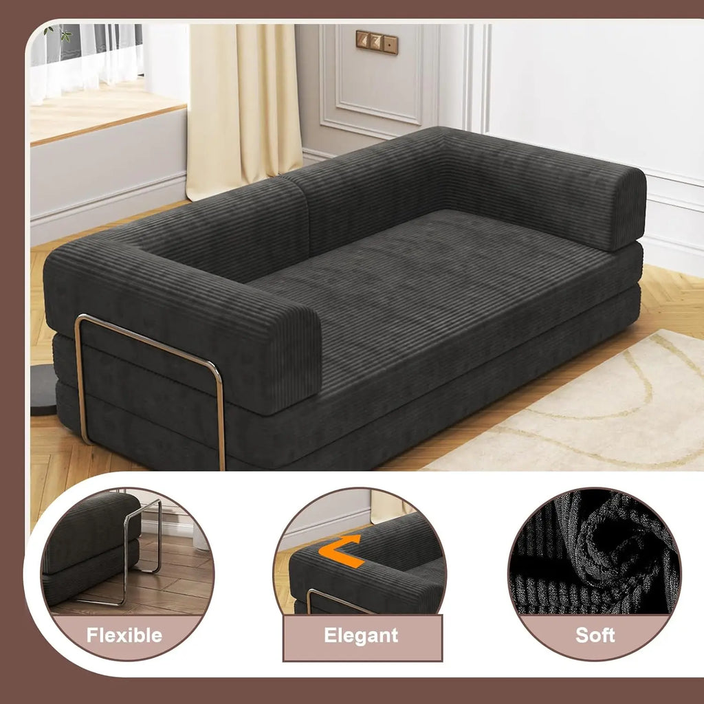 Convertible Corduroy Sleeper/Sofa Bed, Folding Mattress Couch