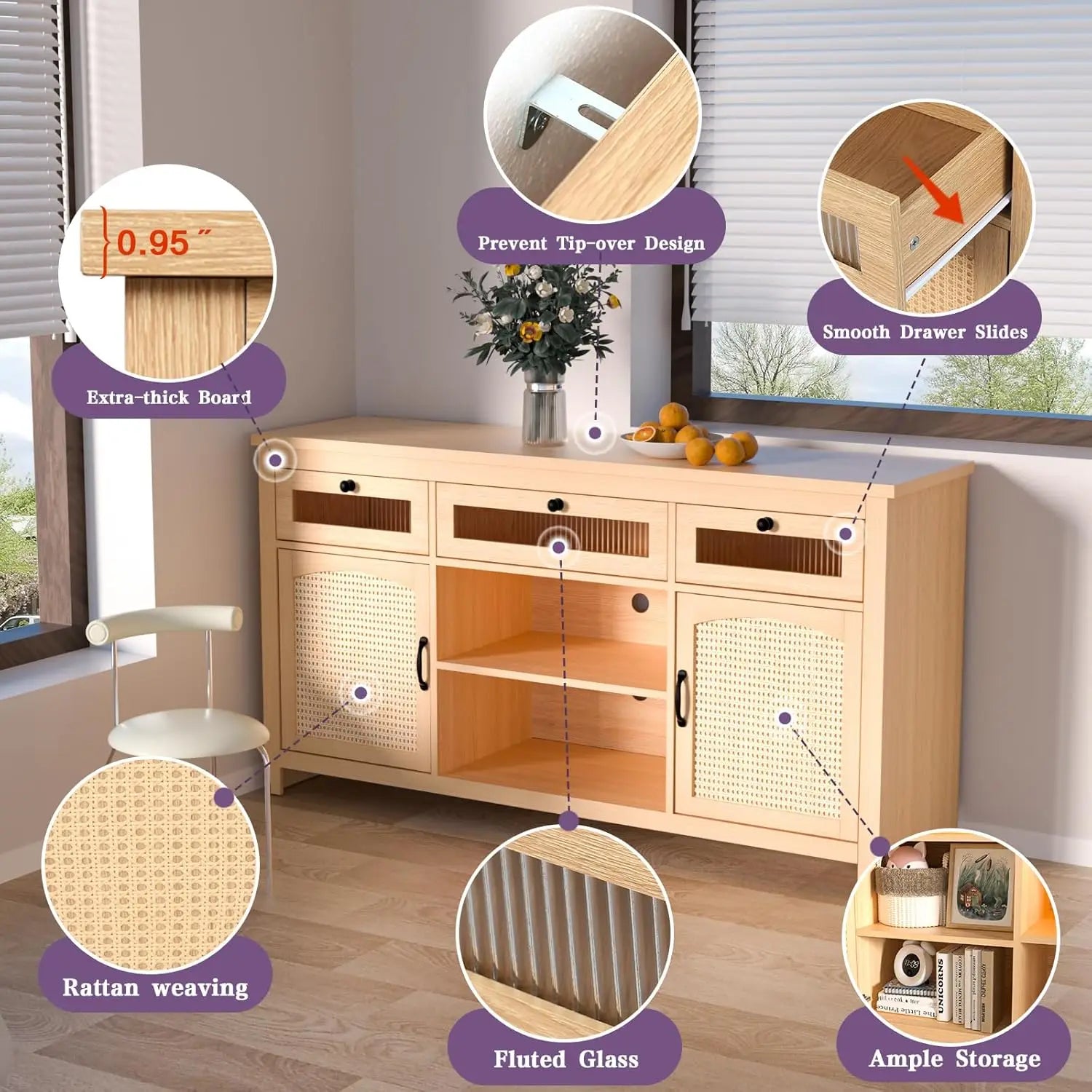 LED TV Stands for for 65" TV, Entertainment Center with 2 Storage Cabinets and Barn Doors, 59" TV Console with 3 Drawers