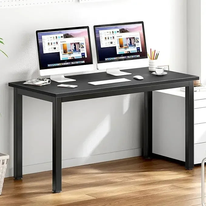 Sturdy 54.3" Black Home Office Desk with Composite Wood Construction