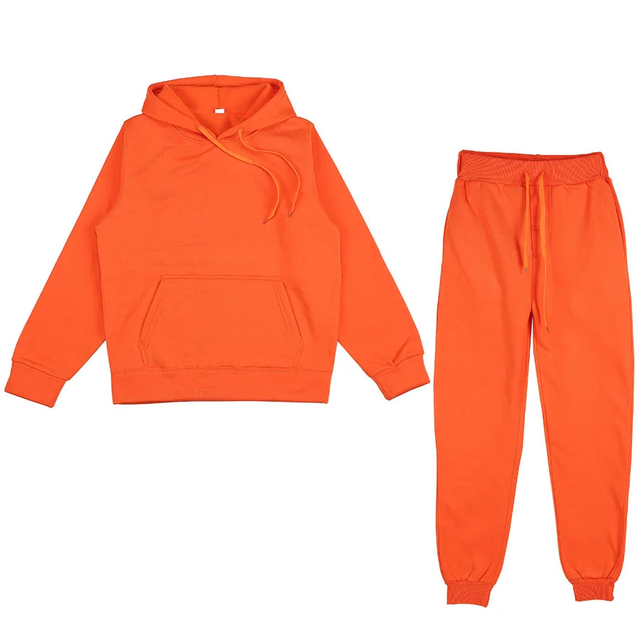 Two Piece Set Casual Fleece Tracksuit Women Winter/ Women's Set/ Oversized Hooded Long Sleeve Hoodie/ Sport Pants