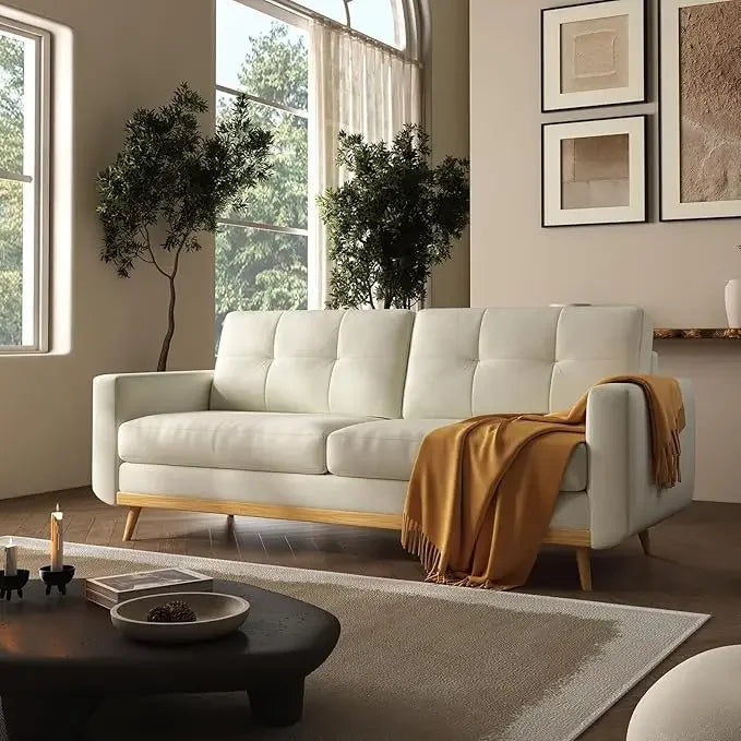 Mid Century Modern Loveseat Sofa Button Tufted Upholstered Small Couch for Living Room Bedroom Decor